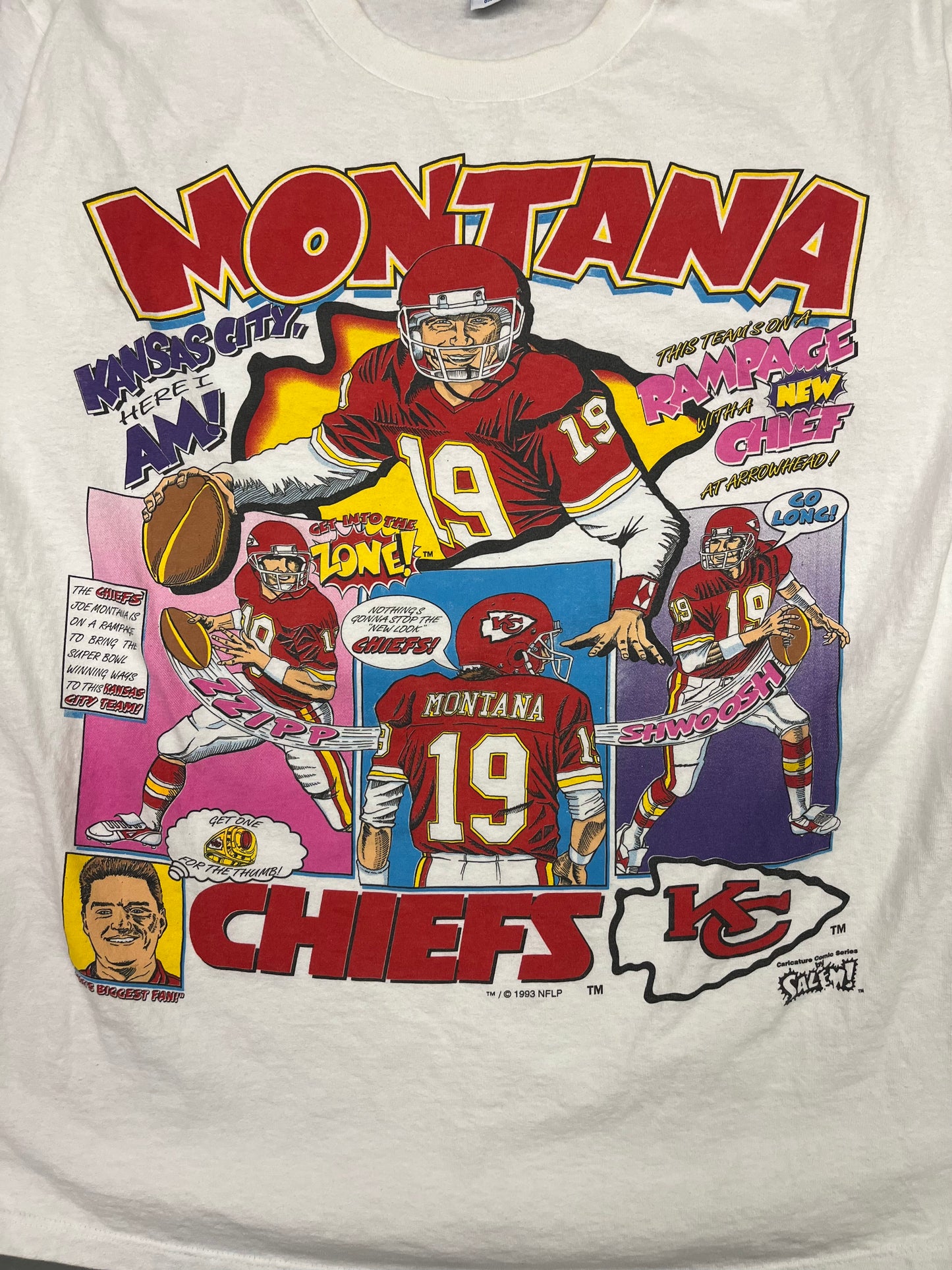 Vintage Joe Montana Kansas City Chiefs "Comic" T-Shirt Size Large