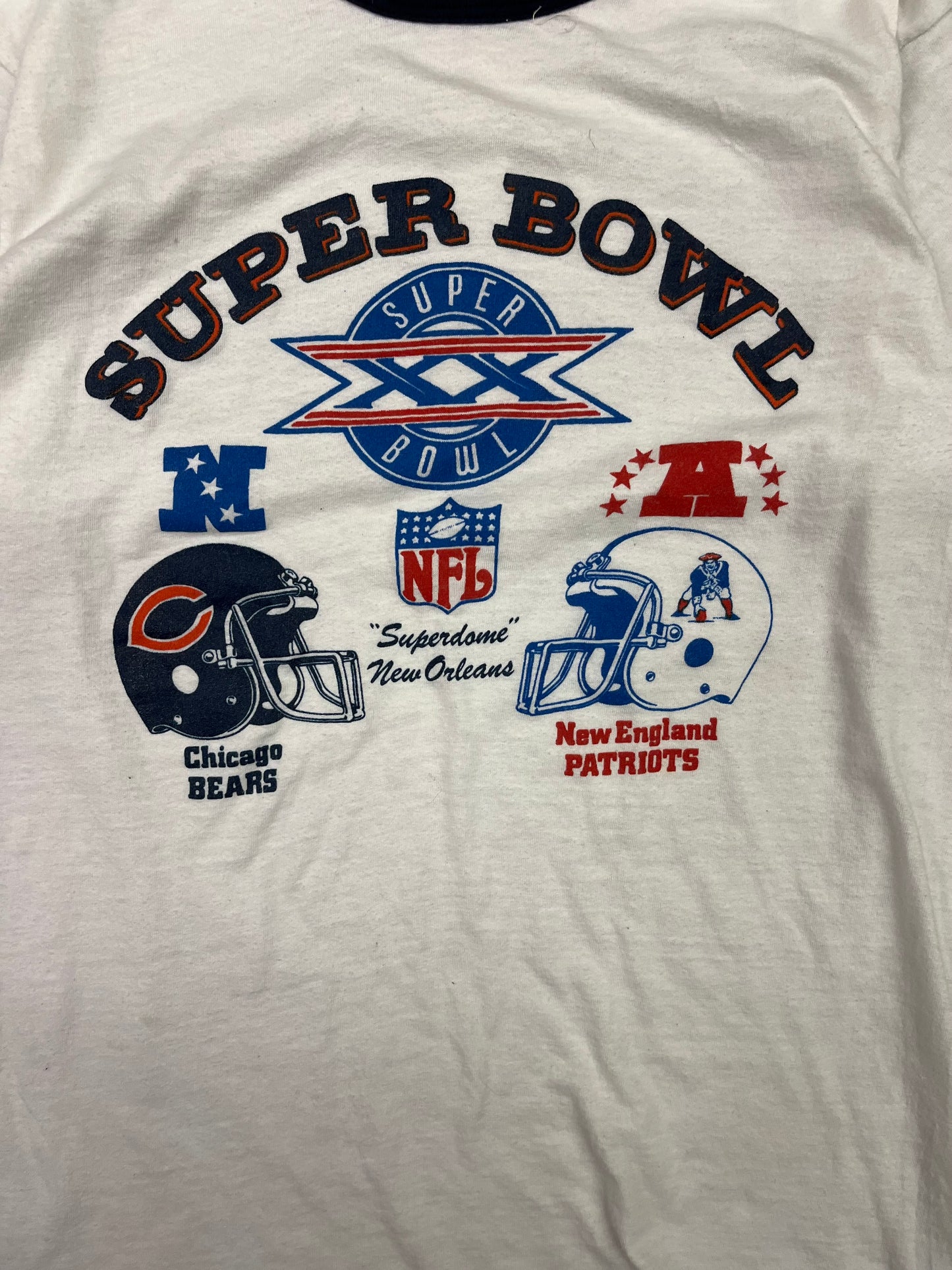 Vintage Bears Vs Patriots Super Bowl Ringer T-Shirt Size Medium