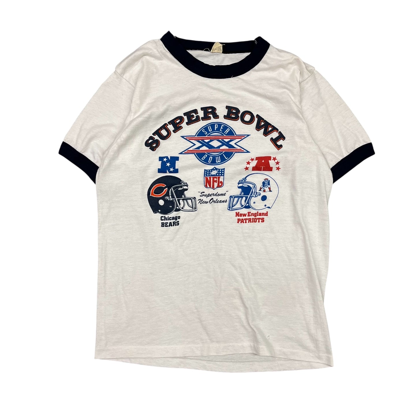 Vintage Bears Vs Patriots Super Bowl Ringer T-Shirt Size Medium