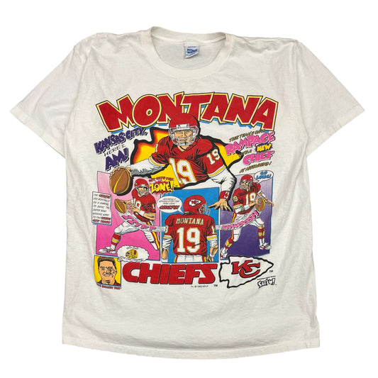 Vintage Joe Montana Kansas City Chiefs "Comic" T-Shirt Size Large